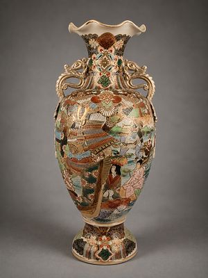 Satsuma vase with courtly scenes and zoomorphic handles, Japanese School, 19th-20th century. Glaz 
