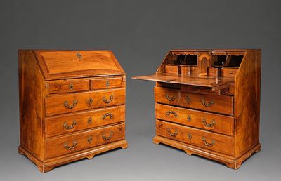 Bureau desk in walnut burl wood with lemonwood marquetry, Spain, Catalonia, 18th century. Walnut 