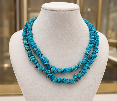Lot of two necklaces of natural Chinese turquoise. Natural Chinese turquoise. Lot consisting of 