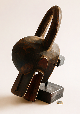 Large Chamba Zoomorphic Mask with Stand. Wood. Large zoomorphic Chamba helmet mask, from Nigeria 