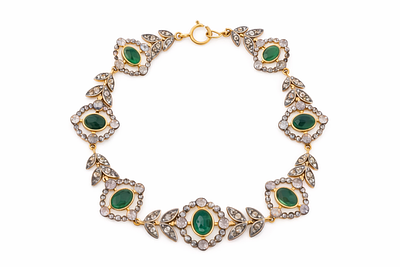 Bracelet with emeralds of approx. 6 ct, moonstones of approx. 1.50 ct and rose cut diamonds of 