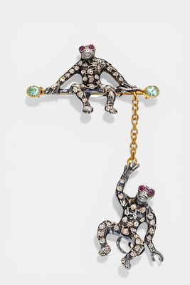 Brooch with rose-cut diamonds of approx. 0.50 ct, emeralds of approx. 0.30 ct and spinels of 
