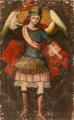 Arc&aacute;ngel colonial school, 19th century. Oil on canvas. Measurements: 58 cm x 40 cm