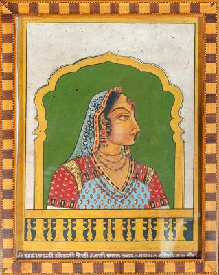 Ink and watercolor drawing Mughal colonial India woman at window. 20 cm x 14 cm and 22 cm x 17 cm