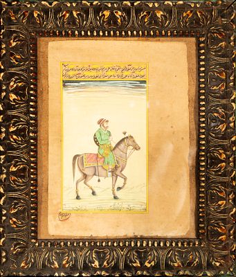 Man on horseback Drawing ink and watercolor Mughal colonial India. 24 cm x 17 cm and 34 cm x 29 cm