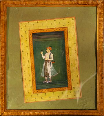 Drawing Mughal colonial Indian character with little bird. 20 cm x 15 cm and 30 cm x 26 cm