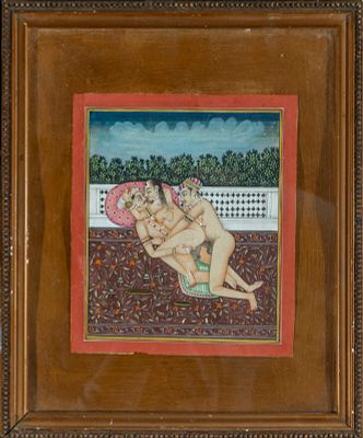 Colonial Indian Mughal ink and watercolor drawing of erotic William's posture. 20 cm x 15 cm and 