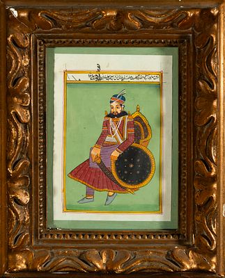 Colonial Indian Mughal ink and watercolor drawing of the warrior's repose. 22 cm x 14 cm and 35 