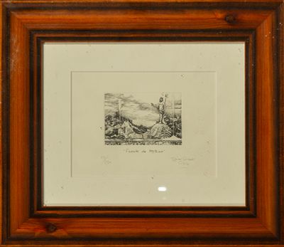 Dino Corrado Giaci (1953) - Fountain of Neptune. Etching on paper. Dimensions: 9 x 6 cm. Signed 
