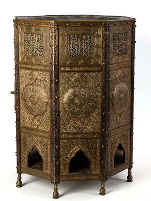 Spectacular Ottoman Pharmacy Cabinet in embossed copper, 19th century. Made of embossed and 