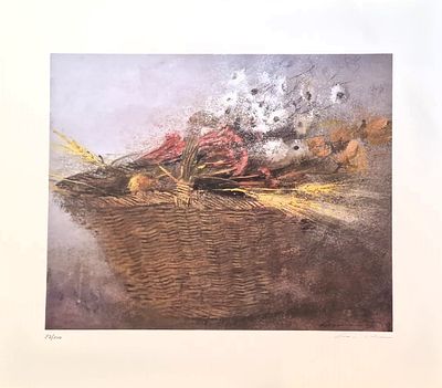 RENZO CROCIARA (Italy, 20th century) Basket, 1990s. Color lithograph on paper. Dimensions: 70 &times; 
