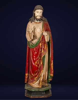 Christ the Savior, colonial school, Goa, 18th century. Polychrome colonial San Jos&eacute;. 