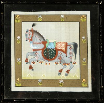 Mughal painting on silk, 19th-20th century. 30 x 30 and 40 x 40 cm with frame