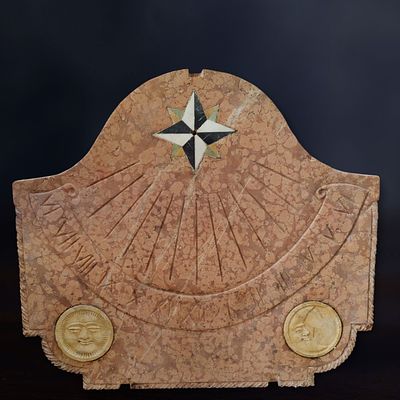 Meridian in red Verona marble with inlaid compass rose and sun and moon medallions, Italy, 20th 
