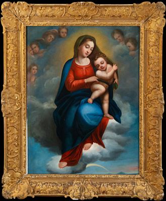 18th Century Italian Madonna on Canvas. Oil on canvas. Measurements: 77 x 57 cm; 102 x 78 cm 