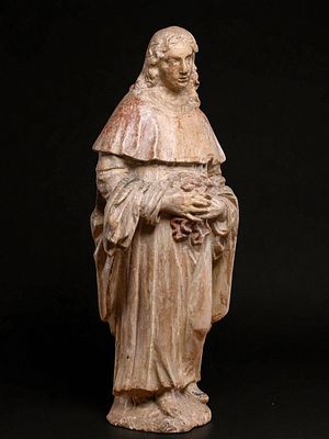 Sculpture of Saint Erasmus (Saint Elmo), French School, 17th century. Carved stone with traces 