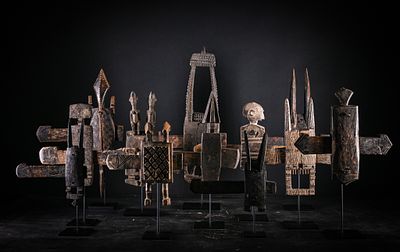 Set of 11 traditional locks from the Bamana and Dogon peoples, Mali, 20th century. Carved wood. 
