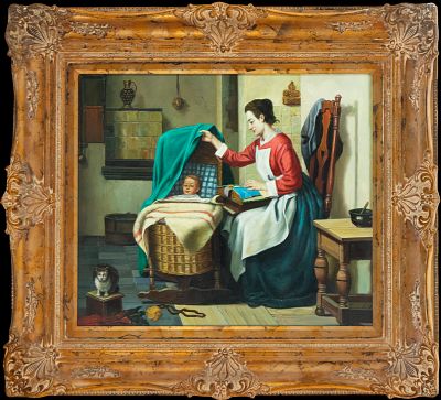Mother with cradle. Dutch school. 19th century. Oil on canvas. Dimensions: 63 x 54 cm (light) / 