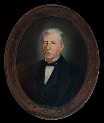 Male Portrait - Spanish School, 19th Century. This 19th-century male portrait, executed in oil 