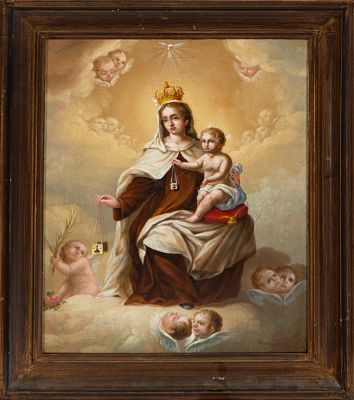 Our Lady of Mount Carmel with Child. Aragonese School - 18th Century. Oil on canvas. 