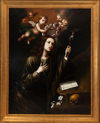 Penitent Saint with Angels. New Spanish Baroque School. 18th Century. Oil on canvas. 