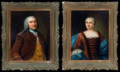 Pair of portraits of a gentleman and lady. German school. 18th century. Oil on canvas. 