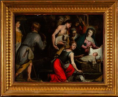 Adoration of Shepherds, Italian or Flemish school of the seventeenth century. Oil on copper 