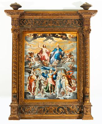 Archangel Saint Michael Surrounded by Angels in front of God the Father, Jesus Christ and the 