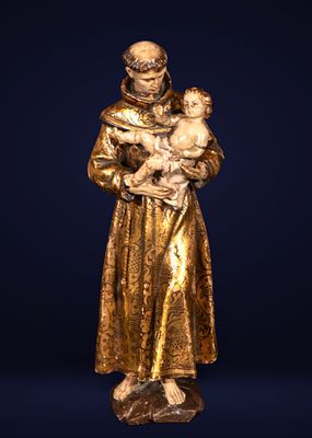 Exquisite 17th-century Saint Francis with Child - Granada School. Measurements: 21 cm x 7 cm x 5 cm.