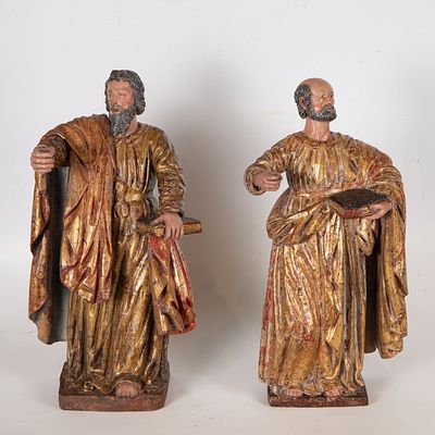 Large Pair of Sculptures of the Evangelists Saint Matthew and Saint Mark, Castilian school of 