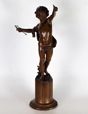 Figure of a Boy in patinated Bronze, French school of the XIX century. Total measurements: 71 x 