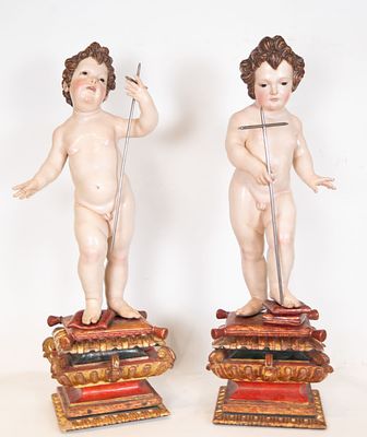 Exceptional pair of Child Jesus and Saint John in carving, attributed to Juan de Mesa (Cordoba 