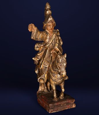 Statue of a Saint on horseback, colonial Mexican viceregal, 18th century. Wood. Measurements: 49 