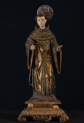 Saint Francis of Assisi, 18th century New Spanish colonial school. Missing skull: 72 x 29 x 25 cm