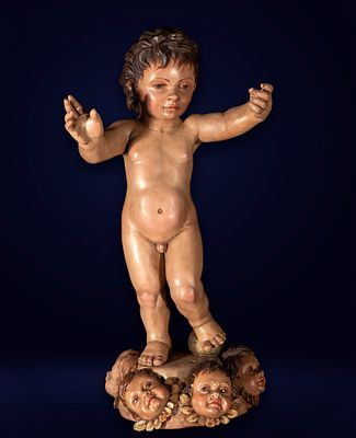 Child Jesus of Olot in polychrome wood, 19th - 20th centuries. Measurements 75 x 35 x 33 cm