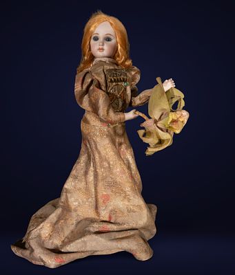 Automaton of a ballerina with a floral bouquet, European School, 19th Century. Automaton 