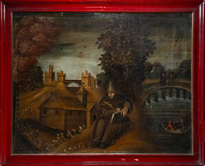 Landscape with Saint Anthony Abbot, Signed “S. Antonius”, Italo-Flemish School, 17th Century. Mea 