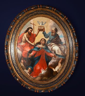 Coronation of the Virgin, Spanish or Italian Master, late 17th Century. Oil on canvas mounted 