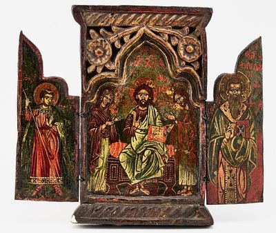 Very Old Veneto Cretan Orthodox Triptych from the 16th-17th Century. 35 x 29 cm closed