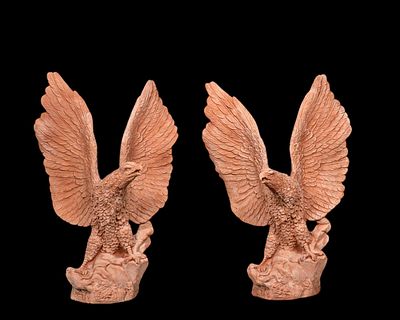 Pair of Large Italian Eagles in Impruneta terracotta, 20th century. Height (Cm) 90. Dimensions 
