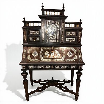 Ebonized wood secretaire inlaid with ivory and hard stones, attributed to Ferdinando Pogliani 