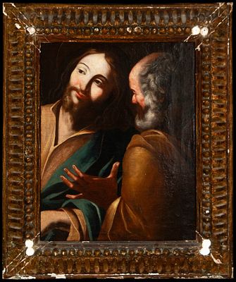 Christ and Saint Peter. Spanish School. 17th Century. Oil on canvas. Dimensions 74 &times; 52 cm and 