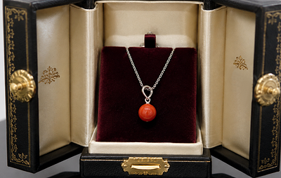Necklace with a red coral pendant from Sicily. 18-karat white gold. Weight 2.5 grams. Italian 