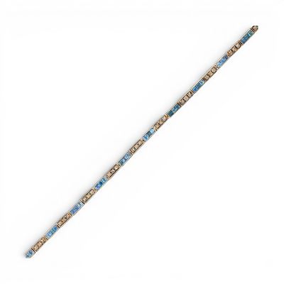 Rivi&egrave;re bracelet in gilded silver with natural sapphires and rose-cut diamonds. Partially gilded 