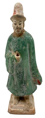 Antiguo sirviente, siervo de terracota esmaltada. Dinast&iacute;a Ming. Rareza. 20x7x5 
Importante 
