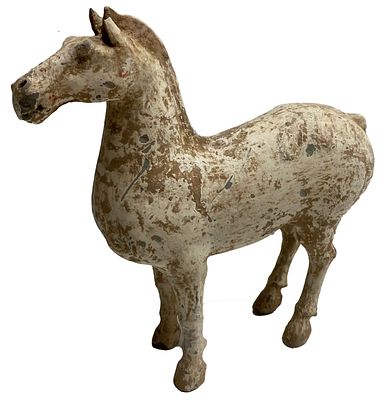 Antiguo caballo de terracota china , dinast&iacute;a Tang (618DC-907DC). 29x28x9 
Importante terracota 