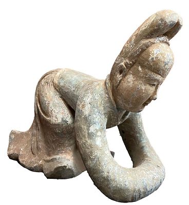 Antigua terracota china , dinast&iacute;a Tang (618DC-907DC), pieza posiblemente funeraria. 
Antigua 
