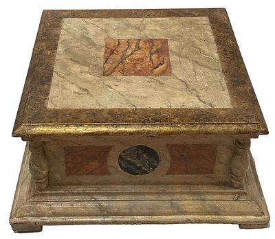 Antigua peana, repisa, pedestal, columna policromada. Suelos mosaicos del Vaticano. 38x38x18. 