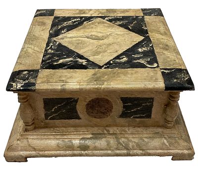 Antigua peana, repisa, pedestal, columna policromada. Suelos mosaicos del Vaticano. 38x38x18. 