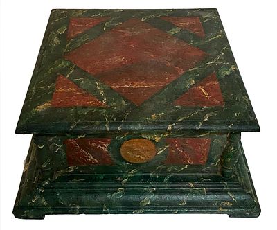 Antigua peana, repisa, pedestal, columna policromada. Suelos mosaicos del Vaticano. 38x38x18. 